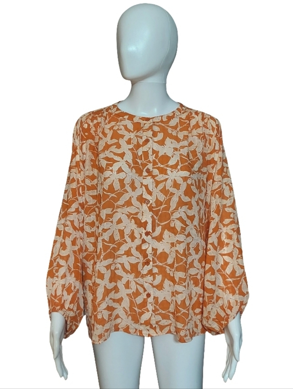 Jodifl Leaf Print Button Front Dolman Sleeve Top In Pumpkin